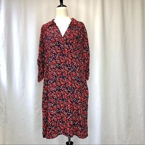 New York & Company floral crepe popover dress navy red with pockets M